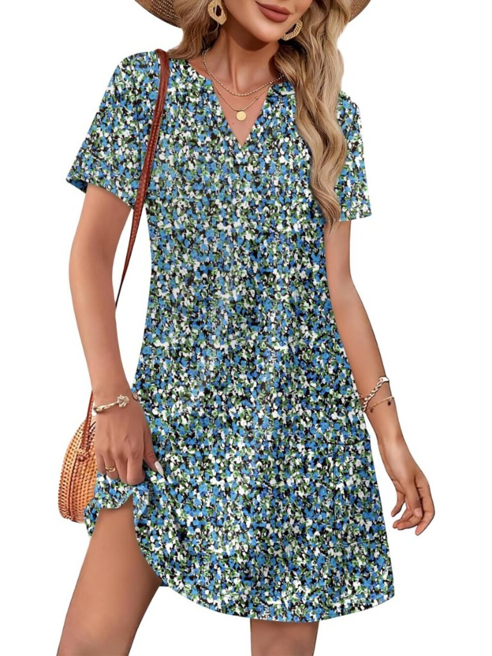 Summer Dresses for Women Casual V Neck Wedding Guest Dress Hawaiian Midi Dress